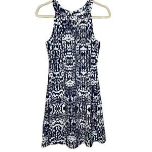 Jude Connally Sleeveless Navy White Abstract‎ Key Hole Stretch Dress Size XS